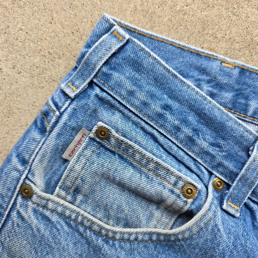 Carhartt Jeans Mens 38x30 Blue B18 Faded Distrssed Workwear Traditional‎ Fit